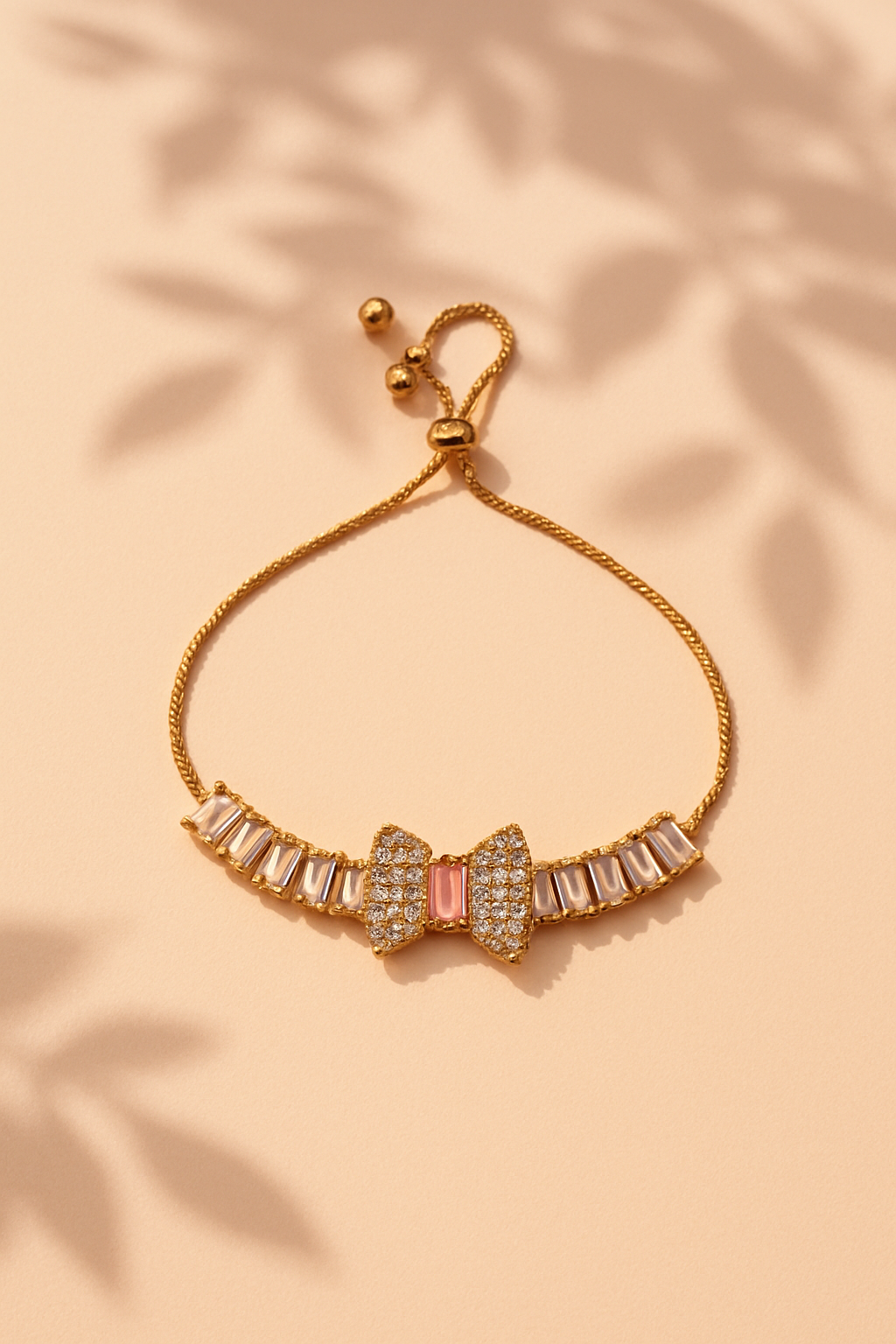 Gold Bow Bracelet – Bronze, Pink & Black