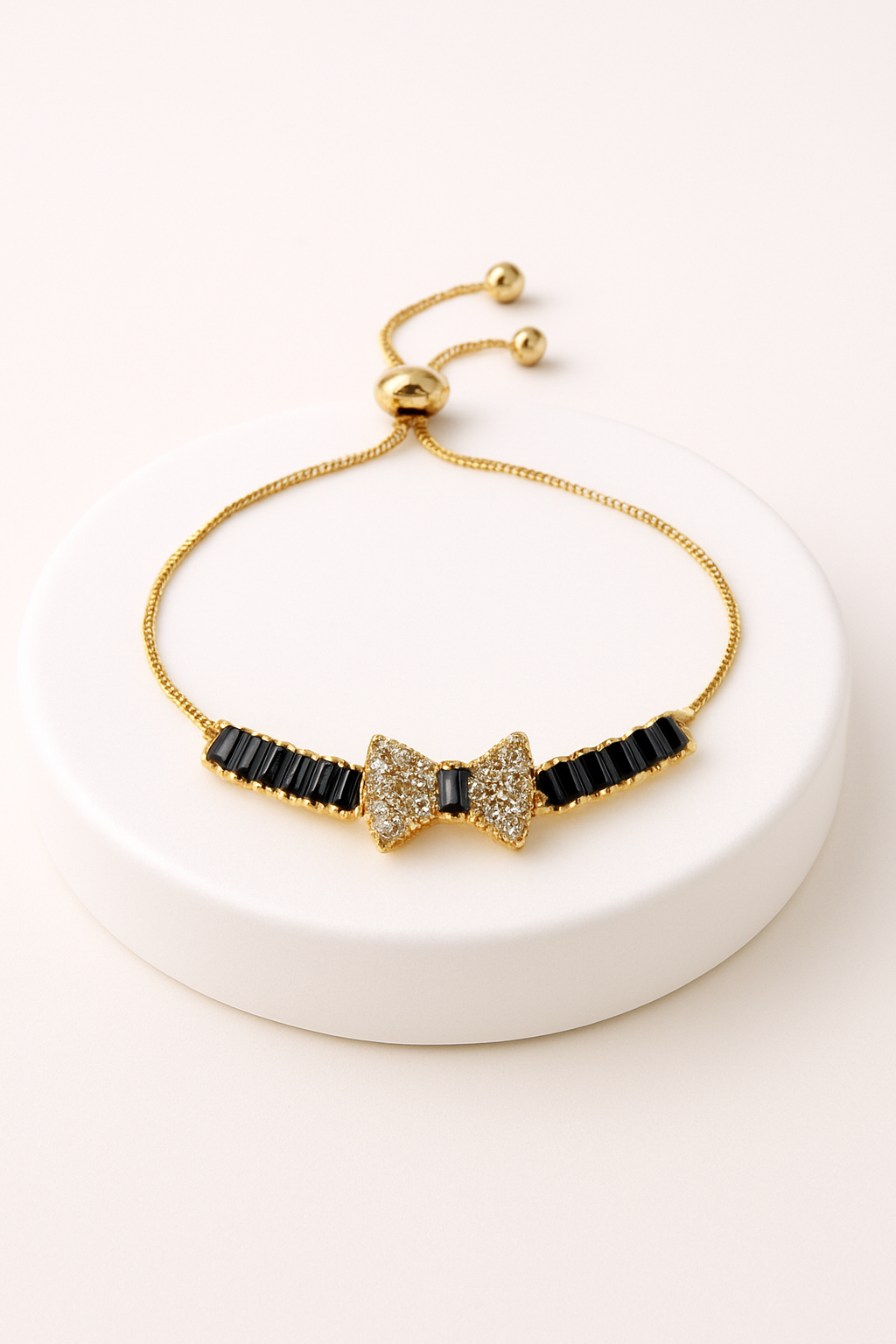 Gold Bow Bracelet – Bronze, Pink & Black