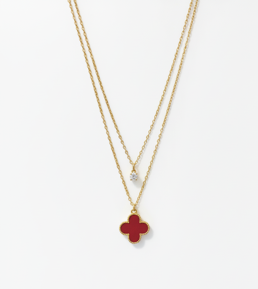 RED Leave Clover Necklace