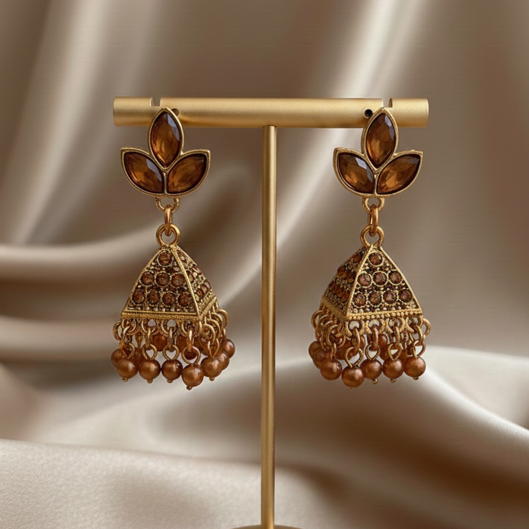 Crystal Leaf Jhumka Earrings