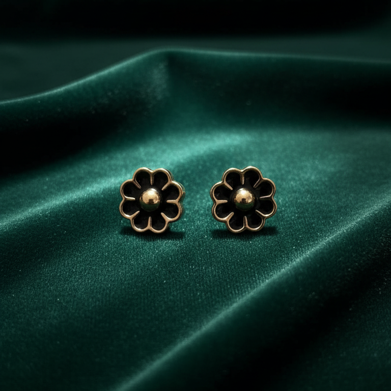 Black Blossom Gold Studs