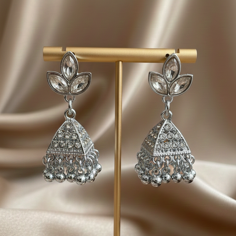 Crystal Leaf Jhumka Earrings