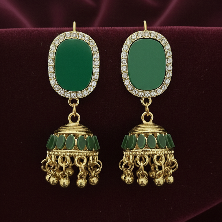 Elegant Green Jhumky Earrings – Traditional