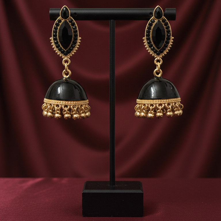 Pair of White & Black Jhumka Earrings