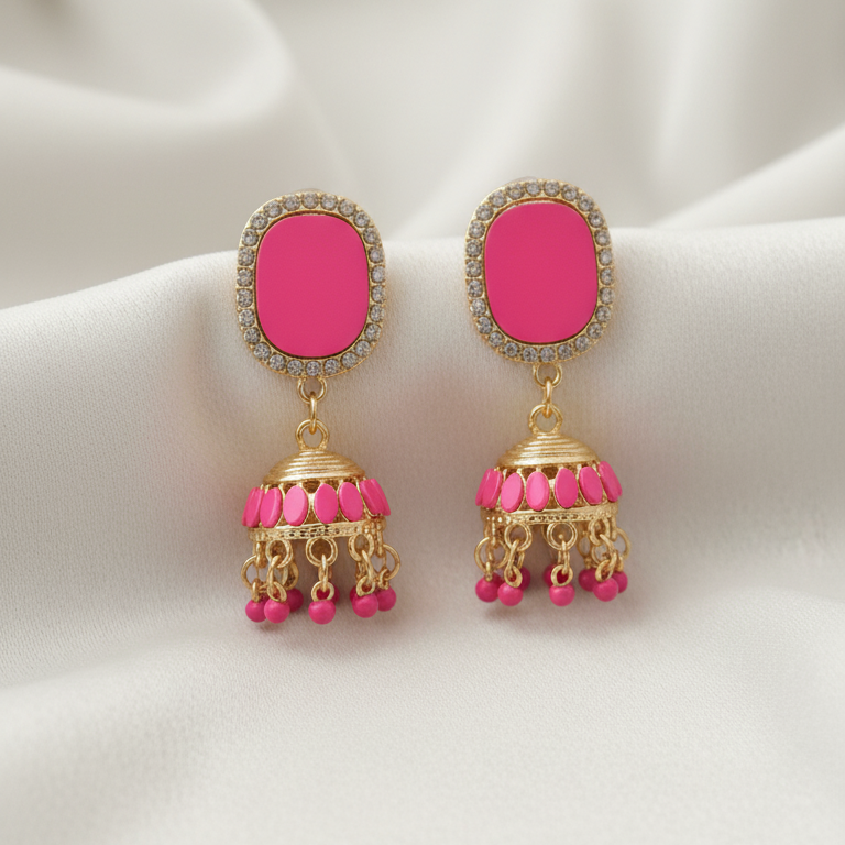 Pink Jhumky Earrings – Traditional