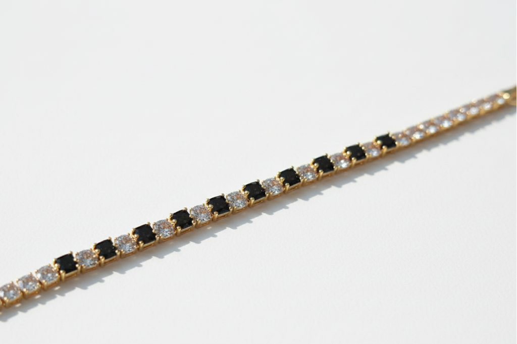 Black & Gold Crystal Tennis Bracelet