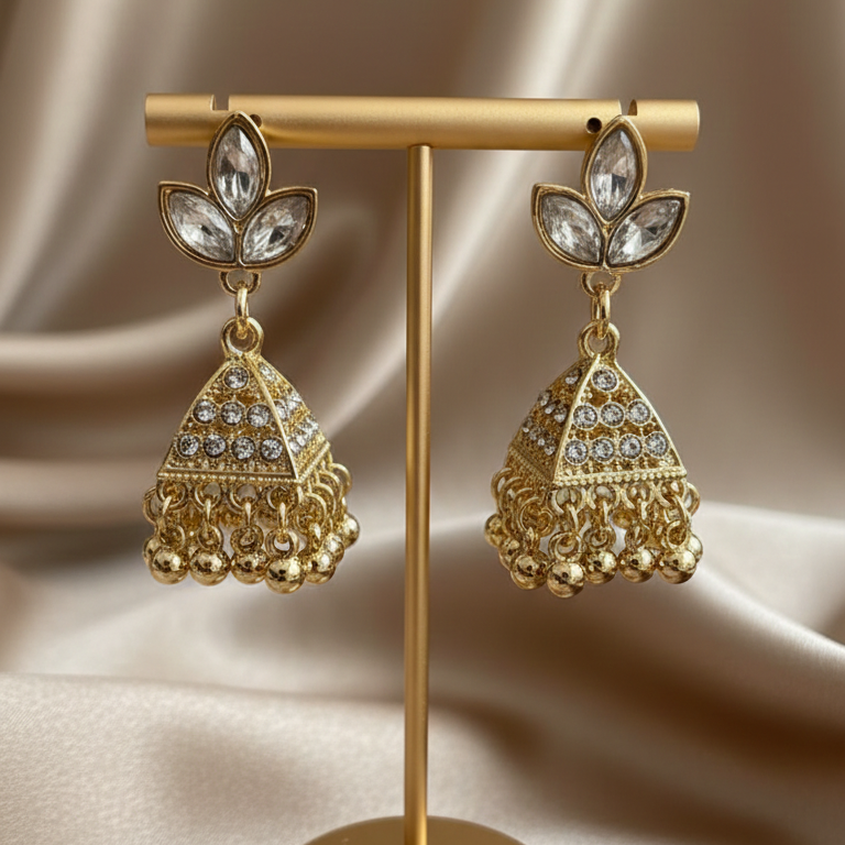 Crystal Leaf Jhumka Earrings