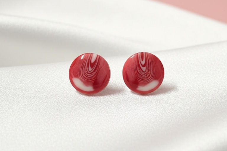 Red Marble Stud Earrings