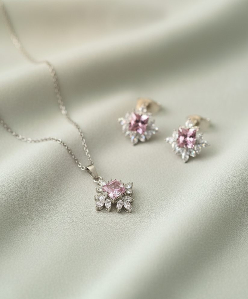 Rosemary Pink Stone Locket Set