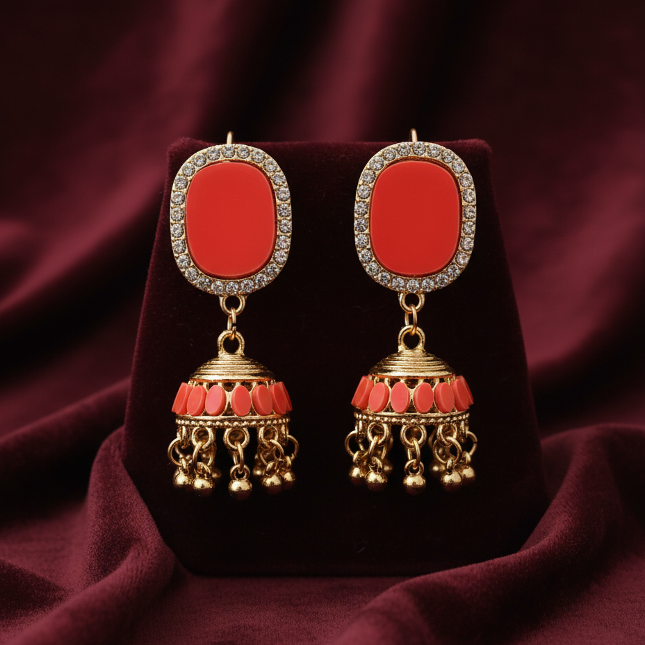 Orange Jhumky Earrings – Traditional Style