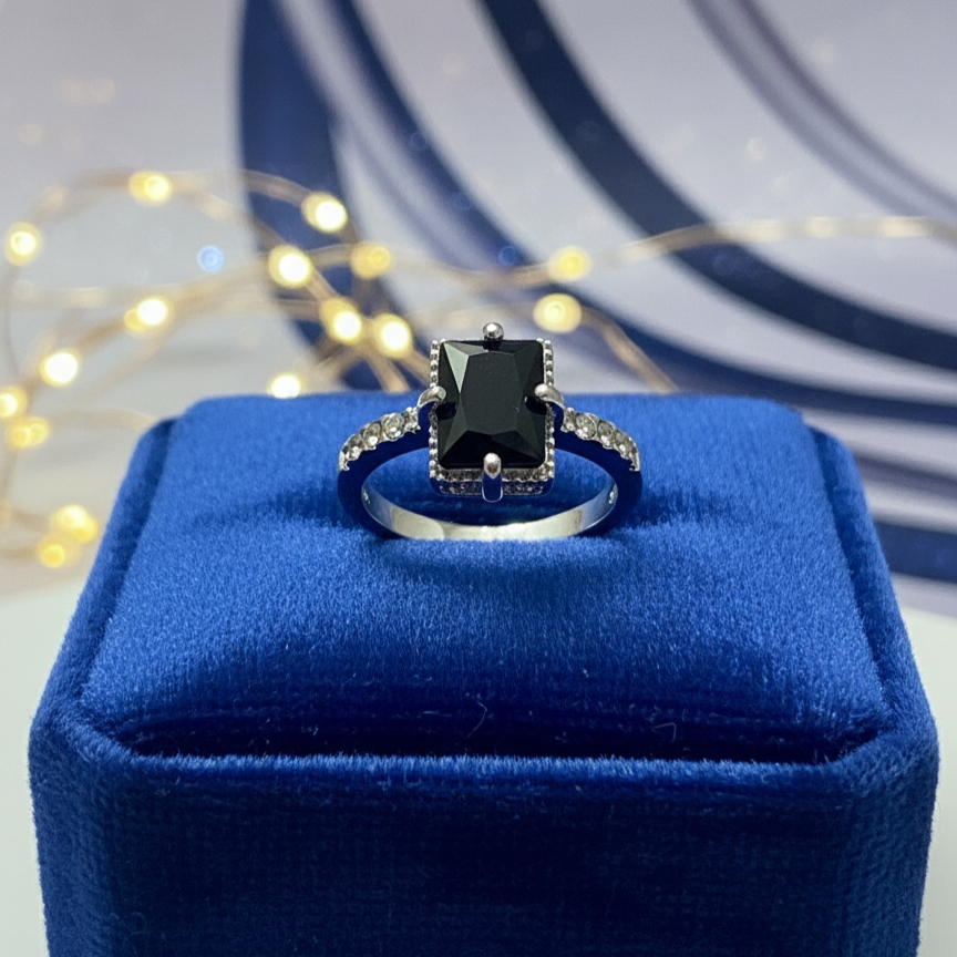 Bold Black Zircon Silver Ring