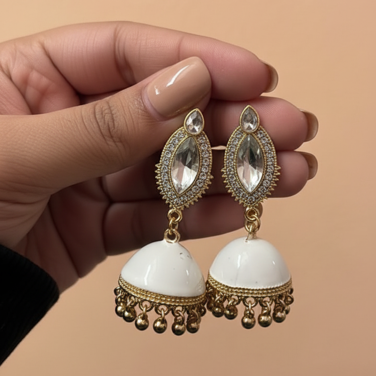 Pair of White & Black Jhumka Earrings