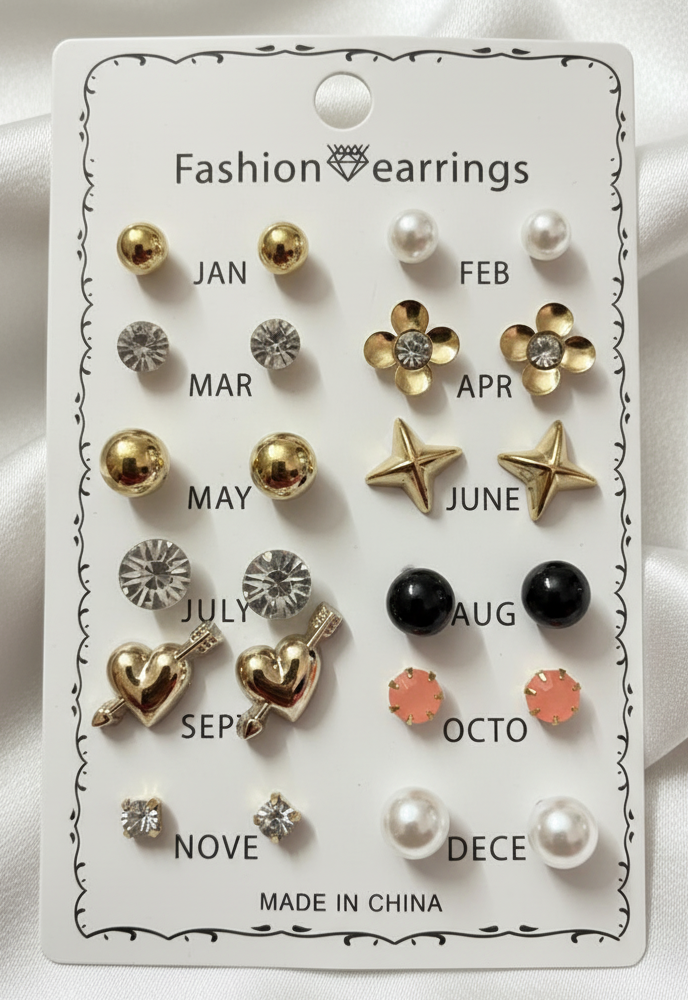 Trendy 12-Pair Earring Set – Mixed Style Fashion Collection