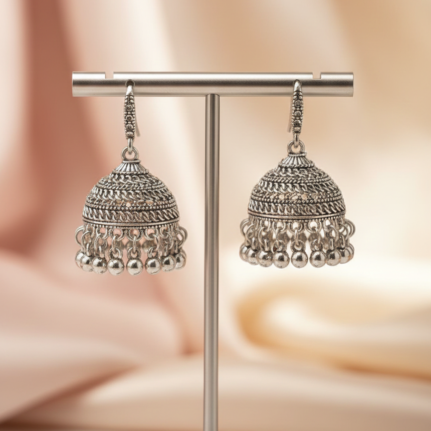 Silver & Golden Traditional Jhumka Earrings
