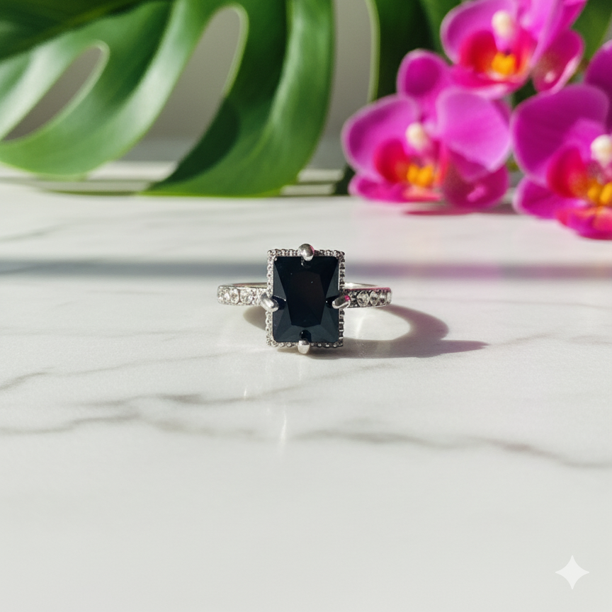 Bold Black Zircon Silver Ring