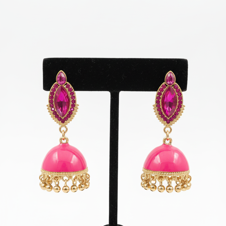 Elegant Pair of Brown & Pink Jhumka