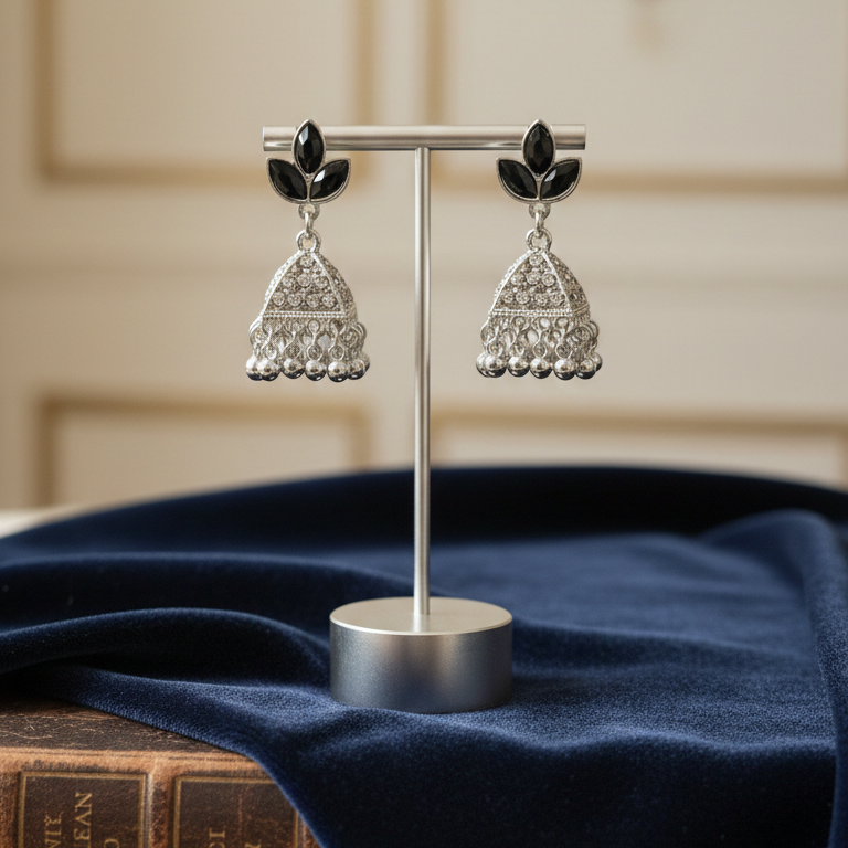 Crystal Leaf Jhumka Earrings