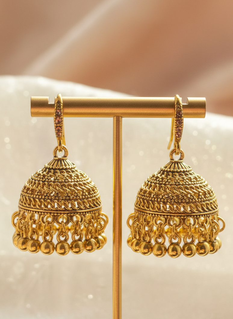 Silver & Golden Traditional Jhumka Earrings