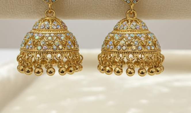 Sparkle Golden Jhumka Earrings