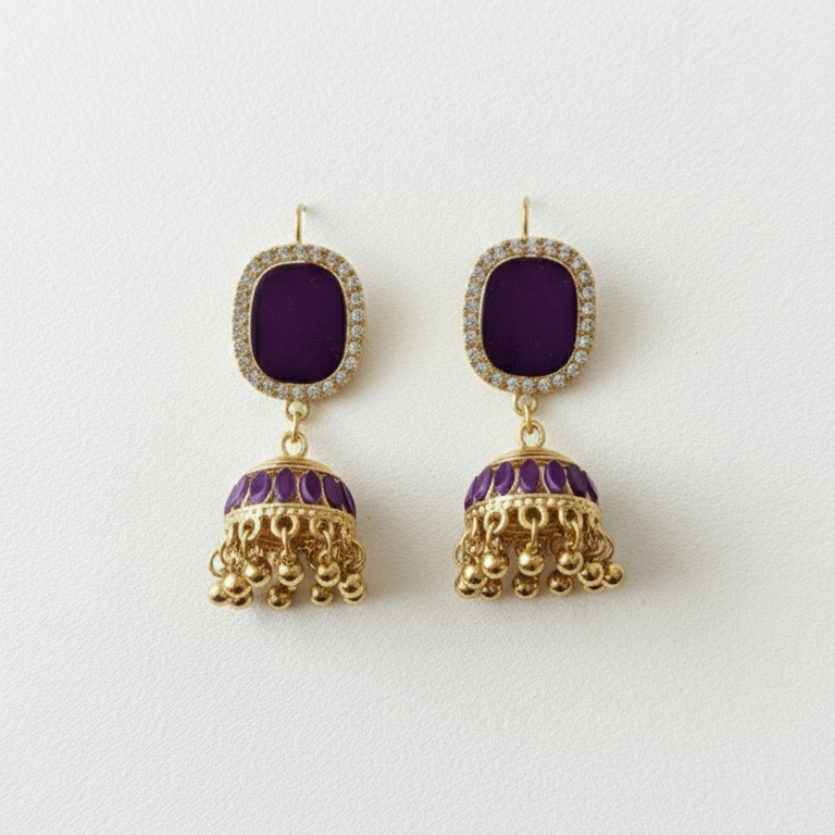 Purple Jhumky Earrings – Traditional