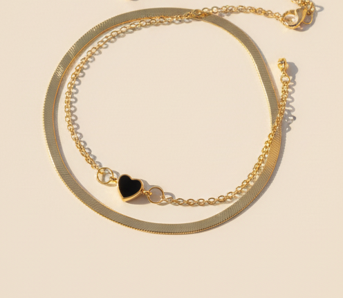 Dual-Tone Heart Charm Chain Bracelet