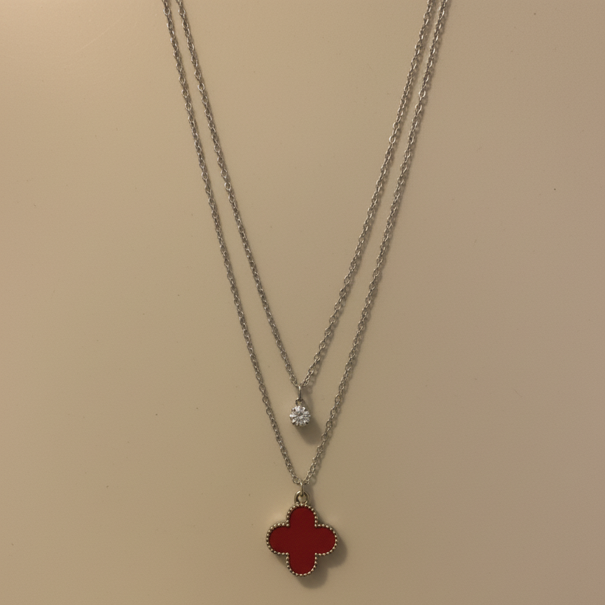 RED Leave Clover Necklace