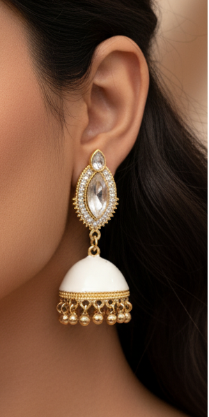 Pair of White & Black Jhumka Earrings