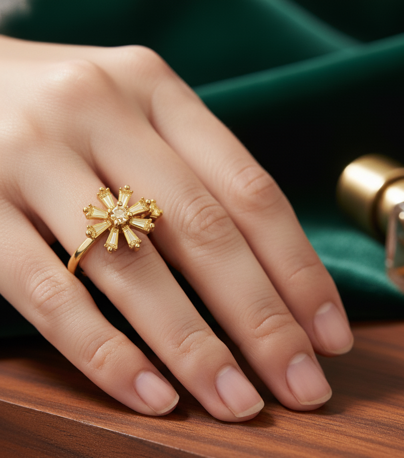 Snowflake Diamond Cluster Ring – Golden