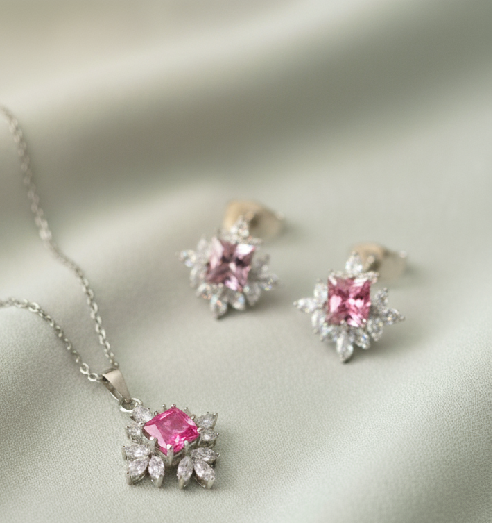 Rosemary Pink Stone Locket Set