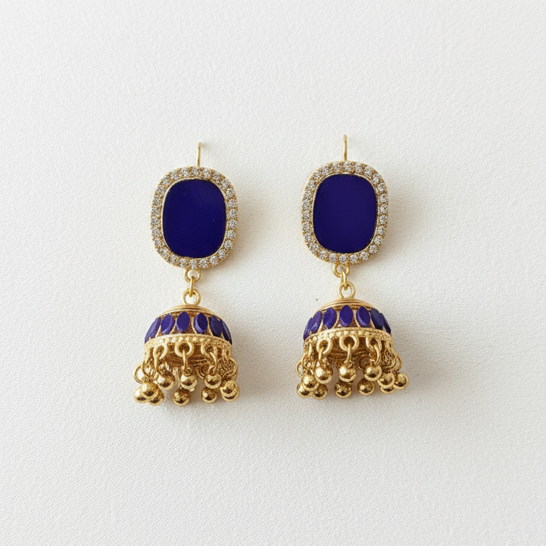 Dark Blue Jhumky Earrings