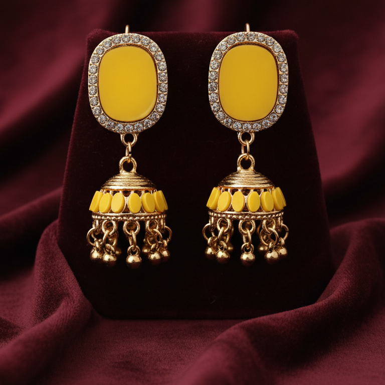Yellow Jhumky Earrings