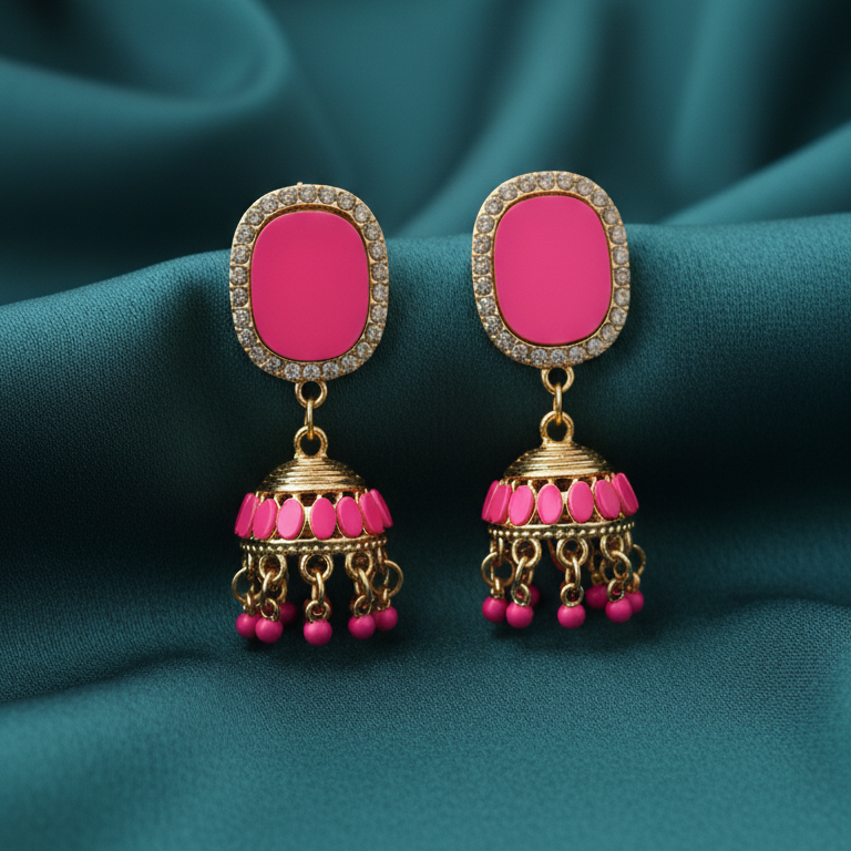 Pink Jhumky Earrings – Traditional