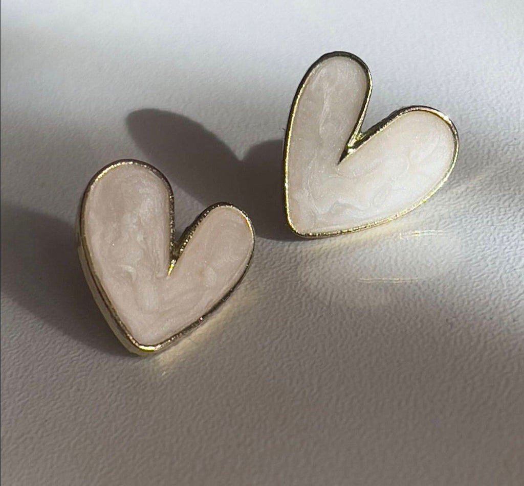 White Heart Stud Earrings