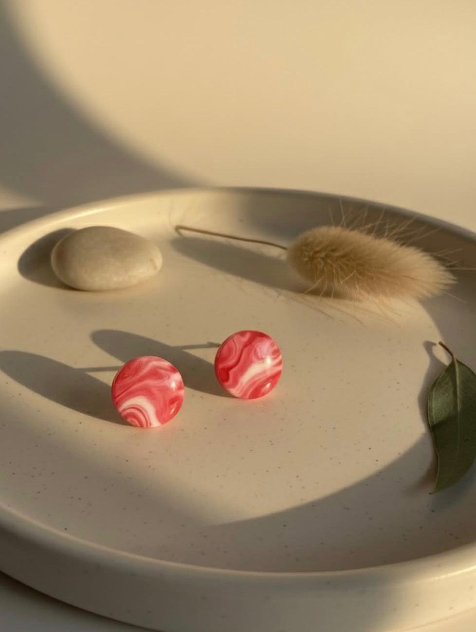 Red Marble Stud Earrings