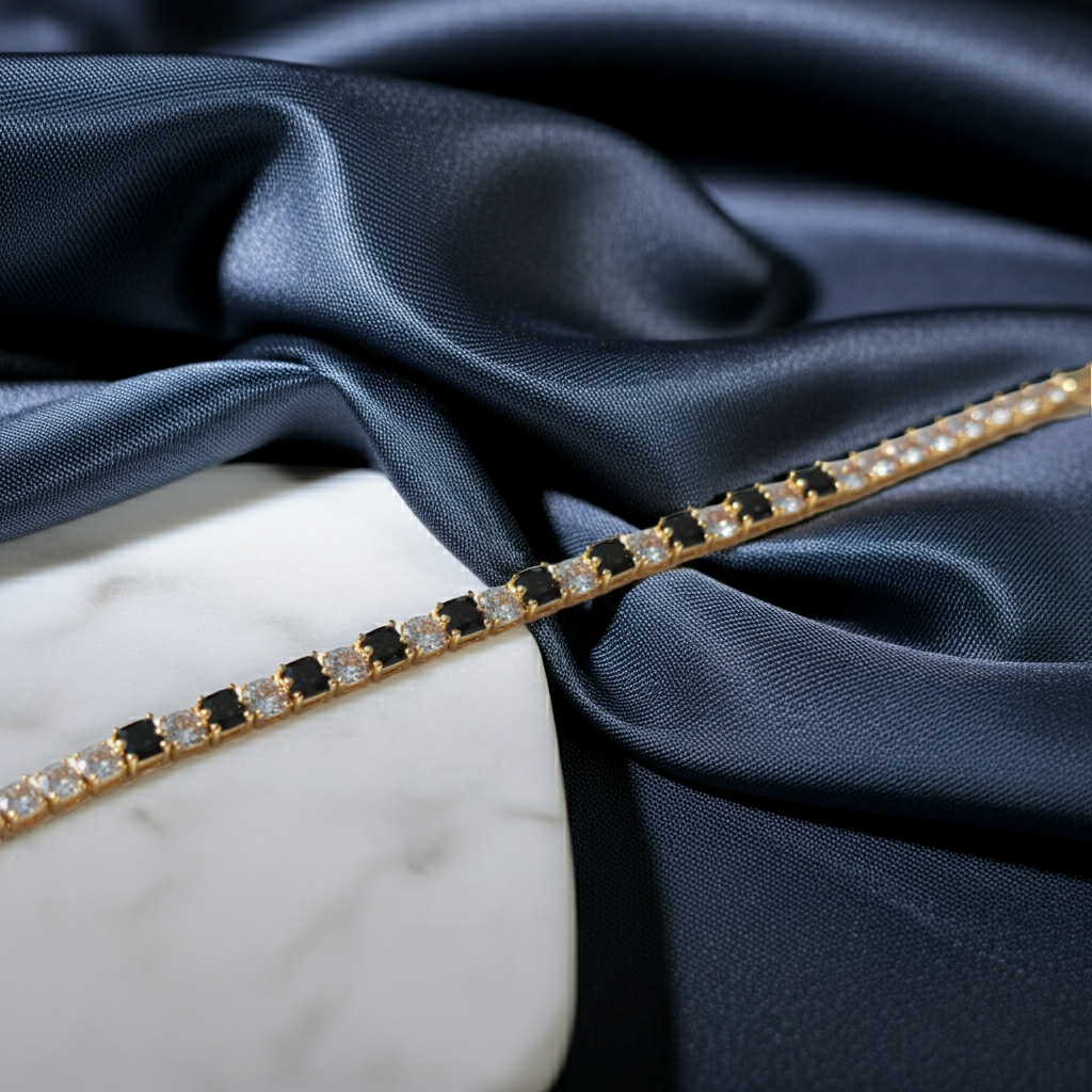 Black & Gold Crystal Tennis Bracelet