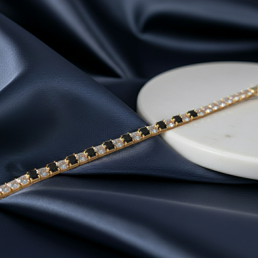 Black & Gold Crystal Tennis Bracelet