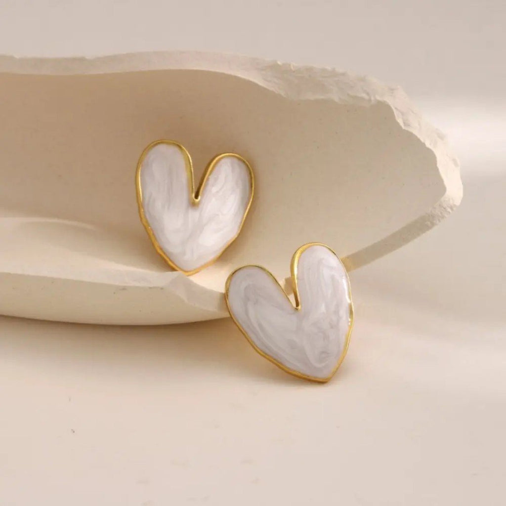 White Heart Stud Earrings